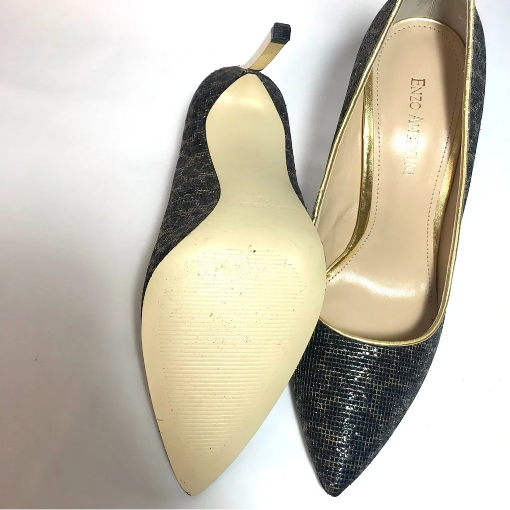 Enzo Angiolini Eainfinti Infinity Black Gold Metallic Cheetah Print Pumps - Picture 7 of 16
